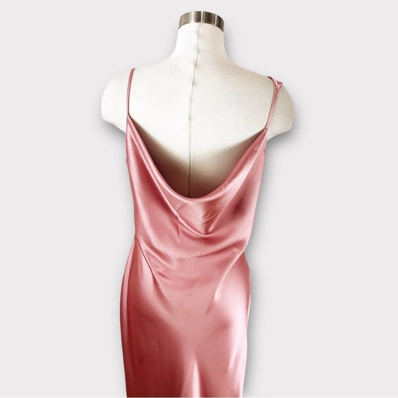 Social Bridesmaids Asymmetric One Shoulder Satin Column Dress Pink Desert Rose - Picture 7 of 10